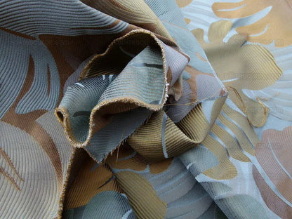 by yard Scalamandre Agostina Blue Foliage 100% Silk Lampas Monstera Leave MSRP USD 234/Y