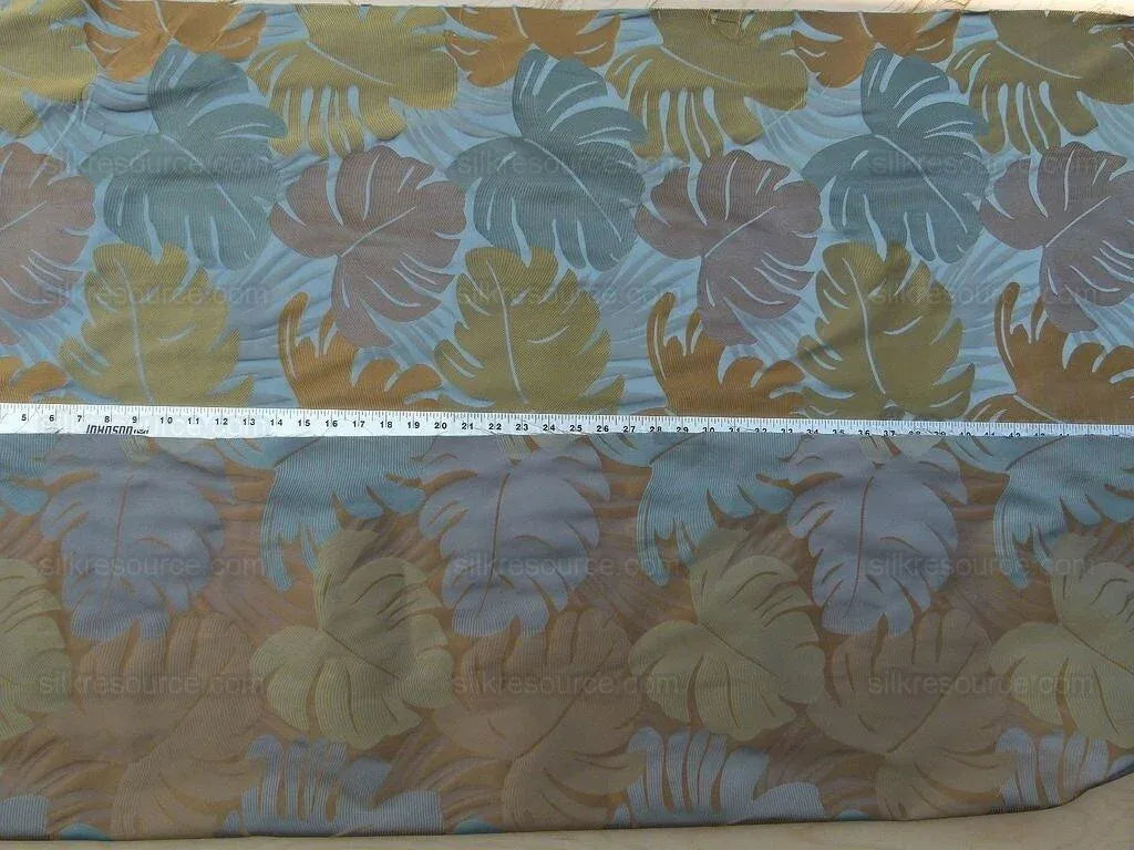 by yard Scalamandre Agostina Blue Foliage 100% Silk Lampas Monstera Leave MSRP USD 234/Y