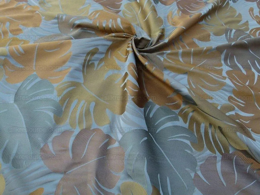 by yard Scalamandre Agostina Blue Foliage 100% Silk Lampas Monstera Leave MSRP USD 234/Y