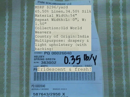 by yard Scalamandre Old World Weavers Helsey Spring Green White Silver Linen Silk Iridescent Stripe MSRP USD 296/Y