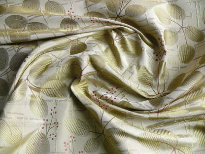 by yard 100%silk Lamas Red Berry Gold Bush Shimmers!