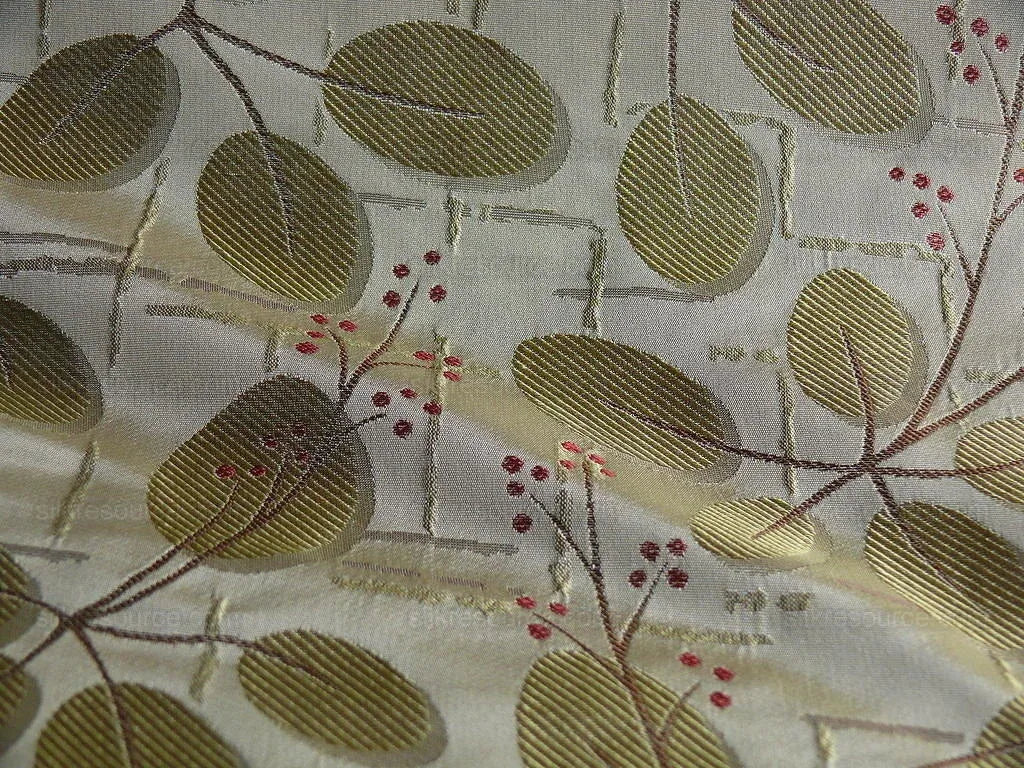 by yard 100%silk Lamas Red Berry Gold Bush Shimmers!