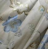 HEAVY100%SILK LAMPAS MYTH GARDEN FLOWER BLUE ON BEIGE BTY SKU97