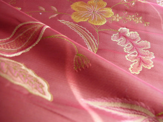 Heavy100%silk Lampas Myth Garden Jiucy Rose Yellow Flower Bty Ms