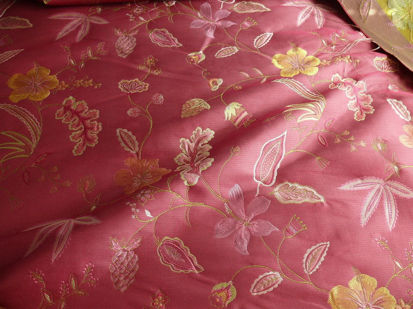 Heavy100%silk Lampas Myth Garden Jiucy Rose Yellow Flower Bty Ms