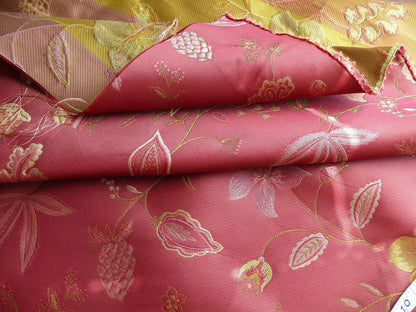 Heavy100%silk Lampas Myth Garden Jiucy Rose Yellow Flower Bty Ms