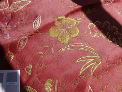 Heavy100%silk Lampas Myth Garden Jiucy Rose Yellow Flower Bty Ms