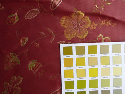 Heavy100%silk Lampas Myth Garden Jiucy Rose Yellow Flower Bty Ms