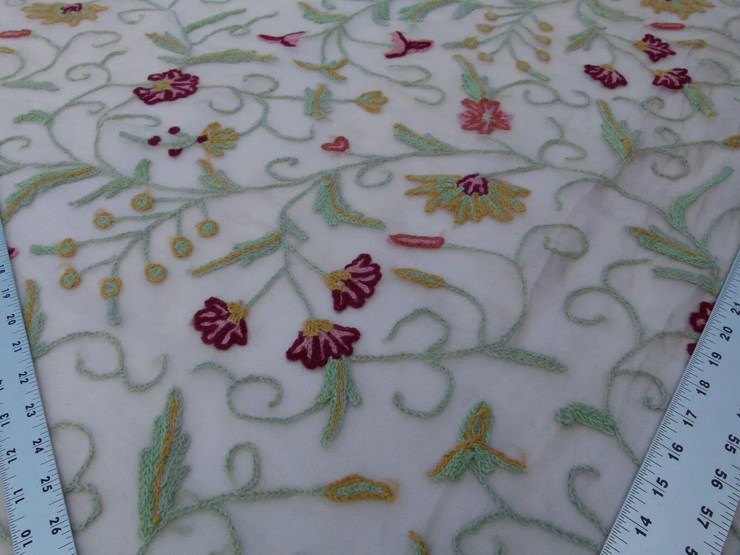 By Yard Kravet Design Embroidered Organza Wool Crewel Red Floral 8515.3 MSRP USD 199/y