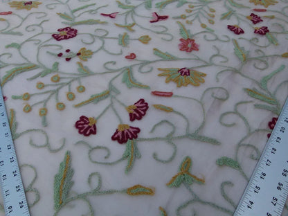 By Yard Kravet Design Embroidered Organza Wool Crewel Red Floral 8515.3 MSRP USD 199/y