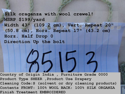 By Yard Kravet Design Embroidered Organza Wool Crewel Red Floral 8515.3 MSRP USD 199/y