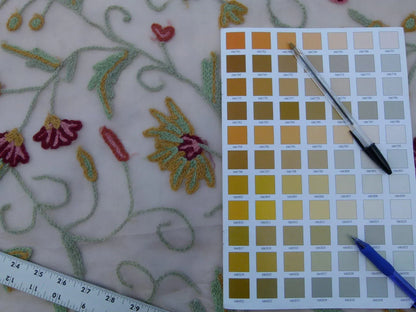 By Yard Kravet Design Embroidered Organza Wool Crewel Red Floral 8515.3 MSRP USD 199/y