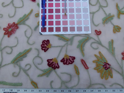 By Yard Kravet Design Embroidered Organza Wool Crewel Red Floral 8515.3 MSRP USD 199/y