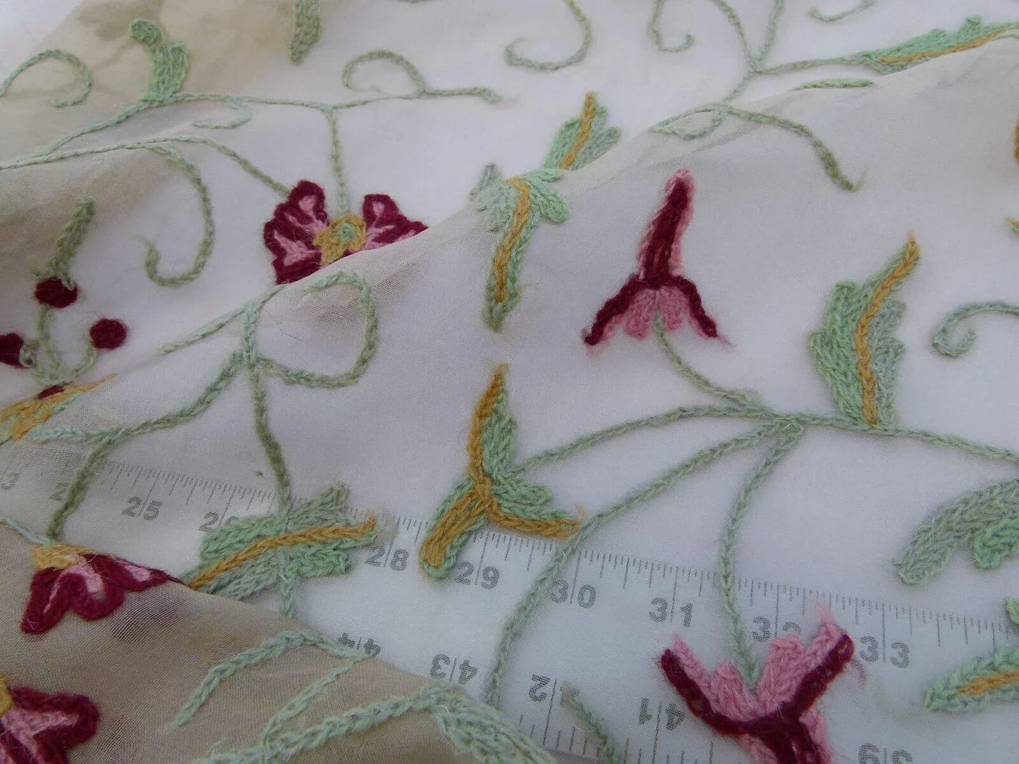 By Yard Kravet Design Embroidered Organza Wool Crewel Red Floral 8515.3 MSRP USD 199/y