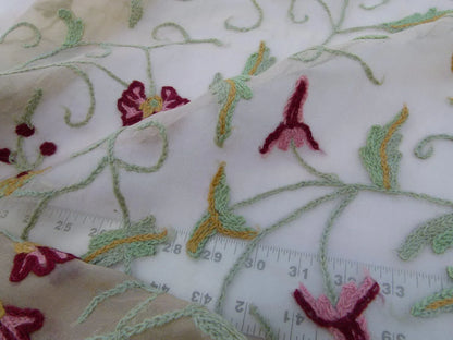 By Yard Kravet Design Embroidered Organza Wool Crewel Red Floral 8515.3 MSRP USD 199/y