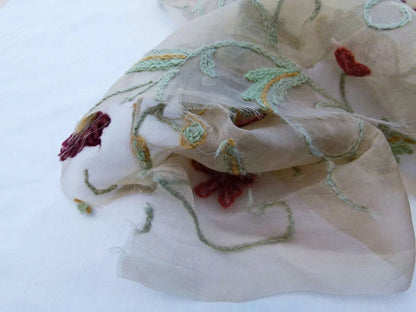 By Yard Kravet Design Embroidered Organza Wool Crewel Red Floral 8515.3 MSRP USD 199/y