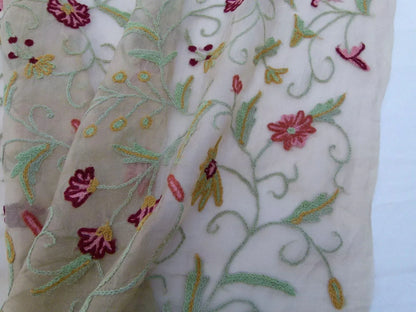 By Yard Kravet Design Embroidered Organza Wool Crewel Red Floral 8515.3 MSRP USD 199/y