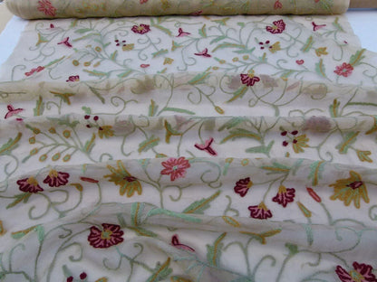 By Yard Kravet Design Embroidered Organza Wool Crewel Red Floral 8515.3 MSRP USD 199/y