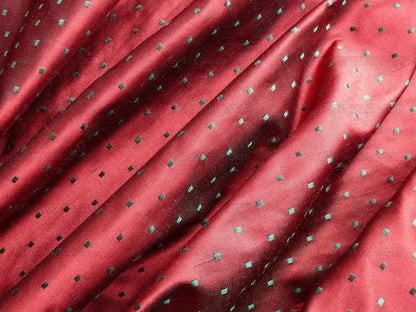 100% SILK SATIN DAMASK CRIMSON RED POLKA DOT GLAMOR