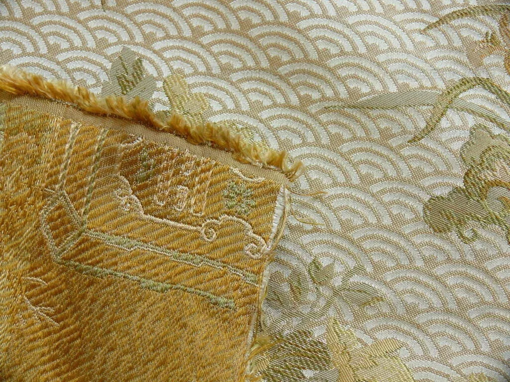 High End 100% silk Jacquard Lampas Chinoisery Gold Peony Basket Vase Creamy "goldspun"