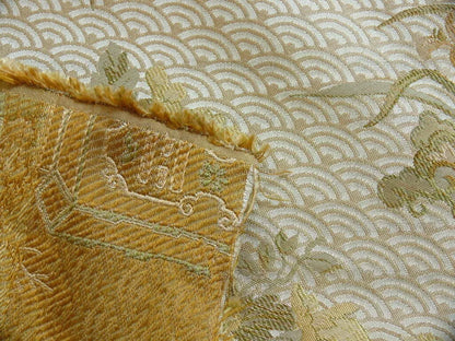 High End 100% silk Jacquard Lampas Chinoisery Gold Peony Basket Vase Creamy "goldspun"