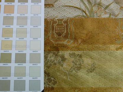 High End 100% silk Jacquard Lampas Chinoisery Gold Peony Basket Vase Creamy "goldspun"