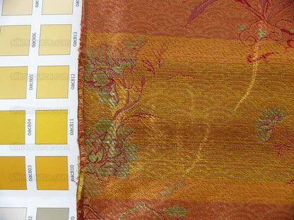 by yard 100%silk Lampas Chinoisery Gold Peony Basket Vase Mulberry Red