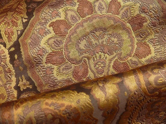 100%SILK LAMPAS rich "JAVA"BROWN GOLD KALEIDOSCOPE MSRP$200+