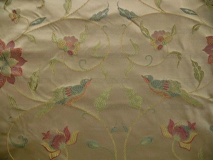 100%SILK LAMPAS SATIN LOVEBIRD CURRY LITE GOLD