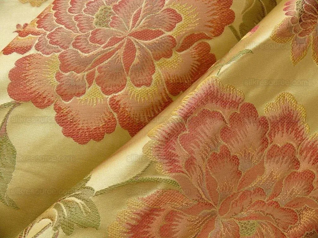 10.5Y STUNNER CHINO-ASIAN PINK PEONY BUTTERFLY GOLD& RED LAMPAS