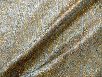 Hiend Silk Lampas Mini Paisley Stripe Slate Blue Bronze (216sage