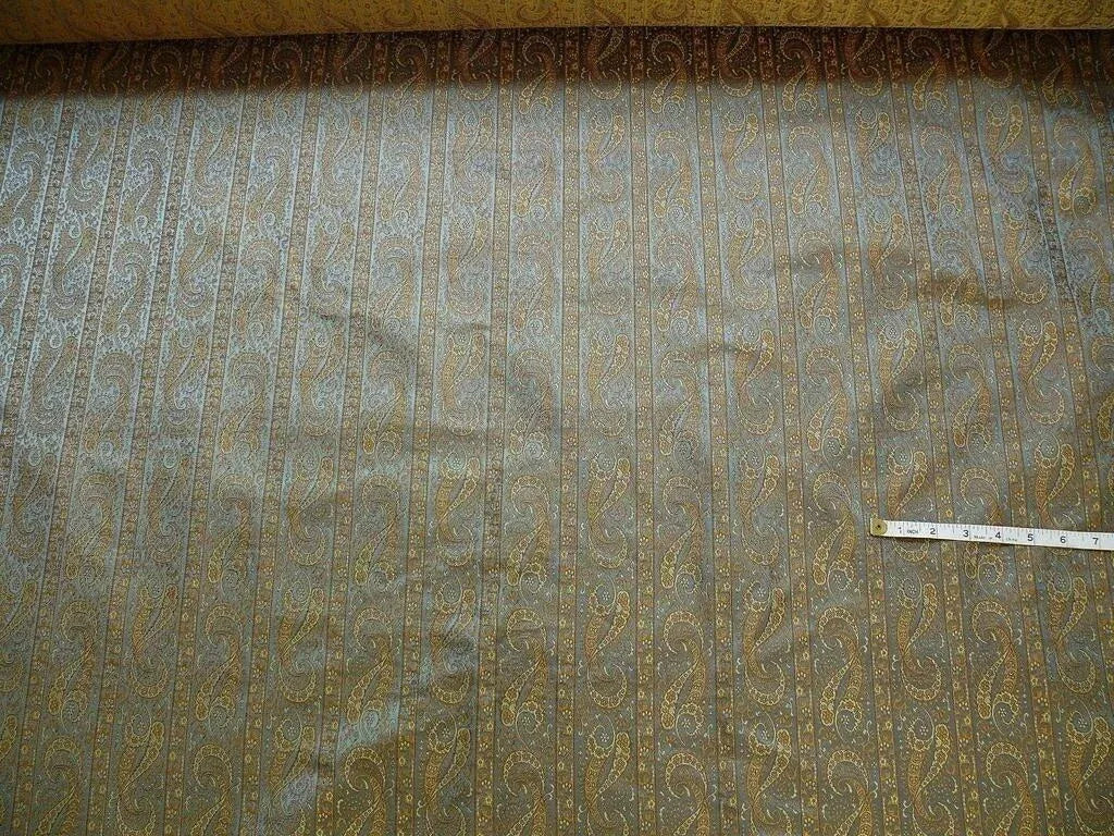 Hiend Silk Lampas Mini Paisley Stripe Slate Blue Bronze (216sage