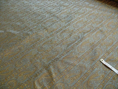 Hiend Silk Lampas Mini Paisley Stripe Slate Blue Bronze (216sage