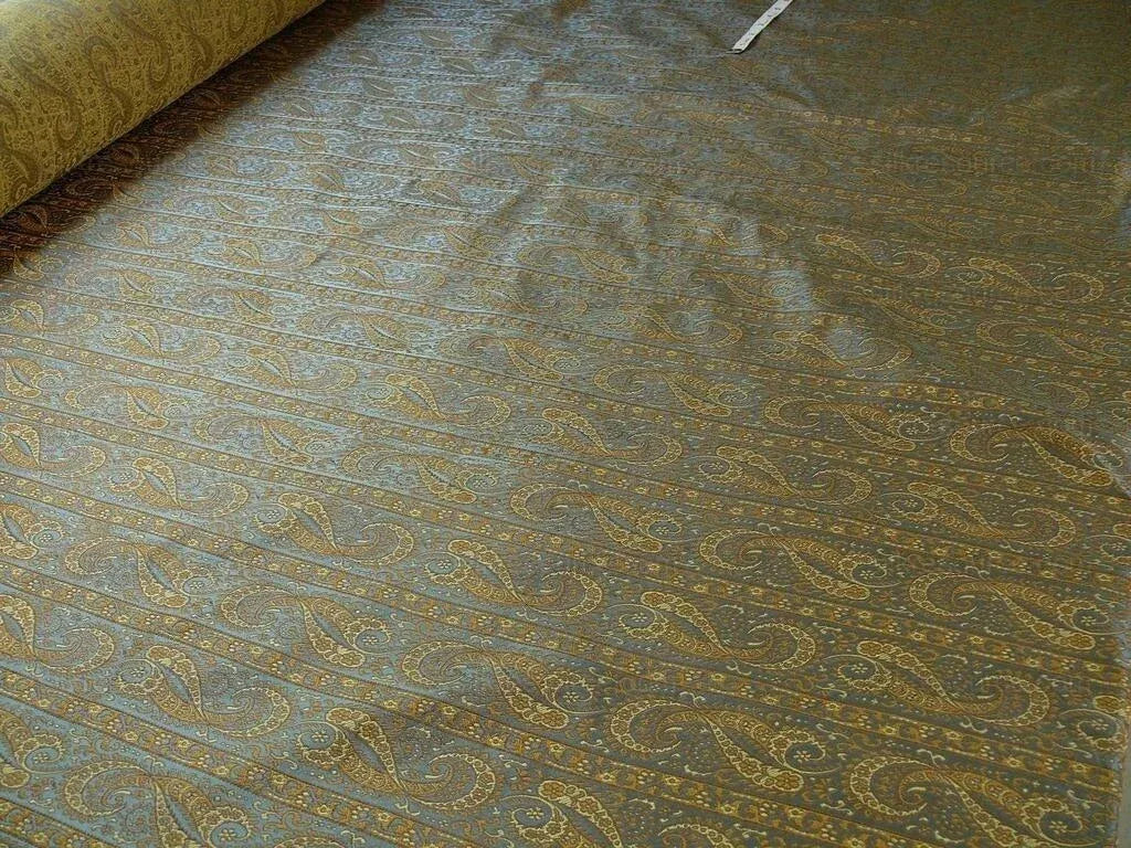 Hiend Silk Lampas Mini Paisley Stripe Slate Blue Bronze (216sage