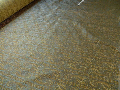 Hiend Silk Lampas Mini Paisley Stripe Slate Blue Bronze (216sage