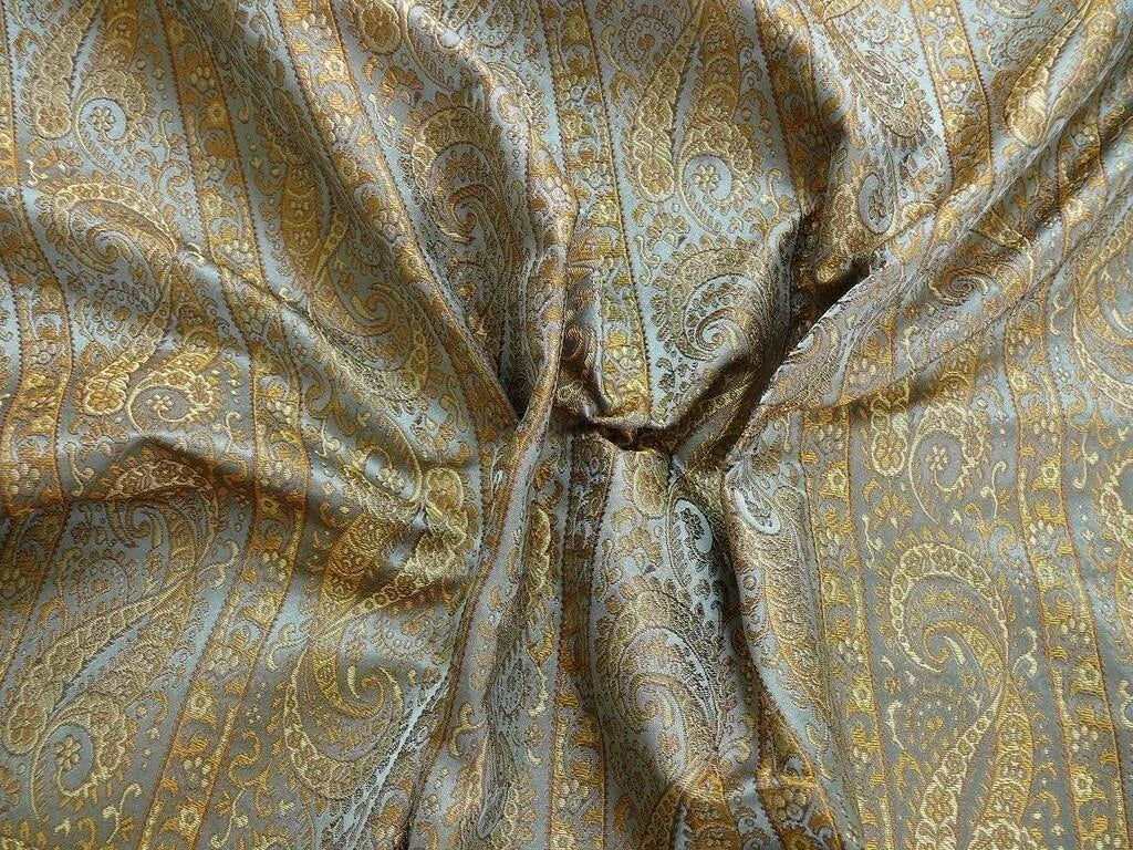 Hiend Silk Lampas Mini Paisley Stripe Slate Blue Bronze (216sage