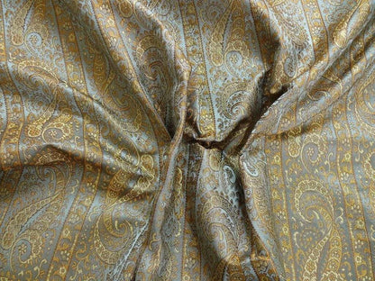 Hiend Silk Lampas Mini Paisley Stripe Slate Blue Bronze (216sage