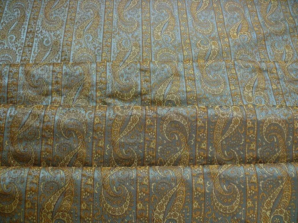 Hiend Silk Lampas Mini Paisley Stripe Slate Blue Bronze (216sage