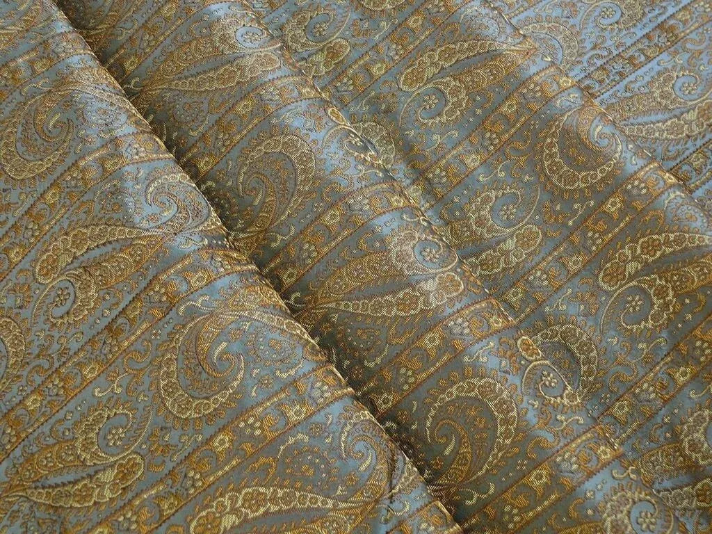 Hiend Silk Lampas Mini Paisley Stripe Slate Blue Bronze (216sage