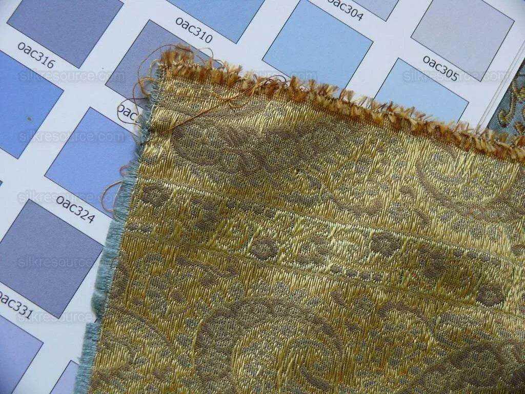 Hiend Silk Lampas Mini Paisley Stripe Slate Blue Bronze (216sage