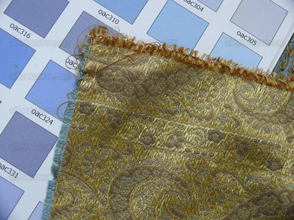 Hiend Silk Lampas Mini Paisley Stripe Slate Blue Bronze (216sage