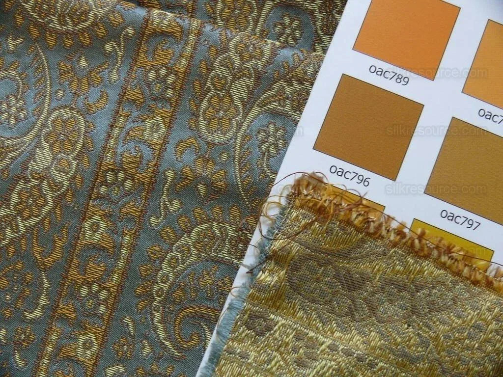 Hiend Silk Lampas Mini Paisley Stripe Slate Blue Bronze (216sage