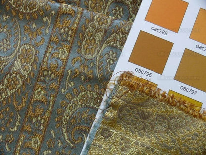 Hiend Silk Lampas Mini Paisley Stripe Slate Blue Bronze (216sage