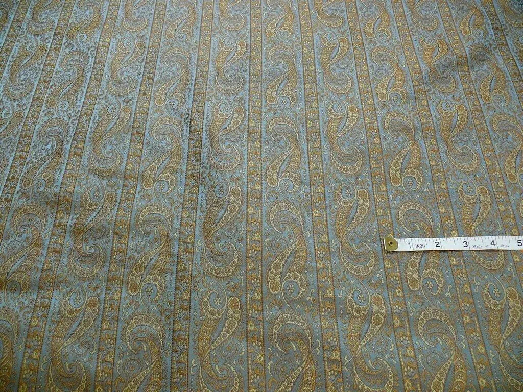 Hiend Silk Lampas Mini Paisley Stripe Slate Blue Bronze (216sage