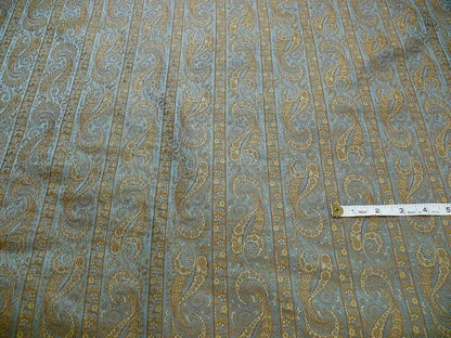 Hiend Silk Lampas Mini Paisley Stripe Slate Blue Bronze (216sage
