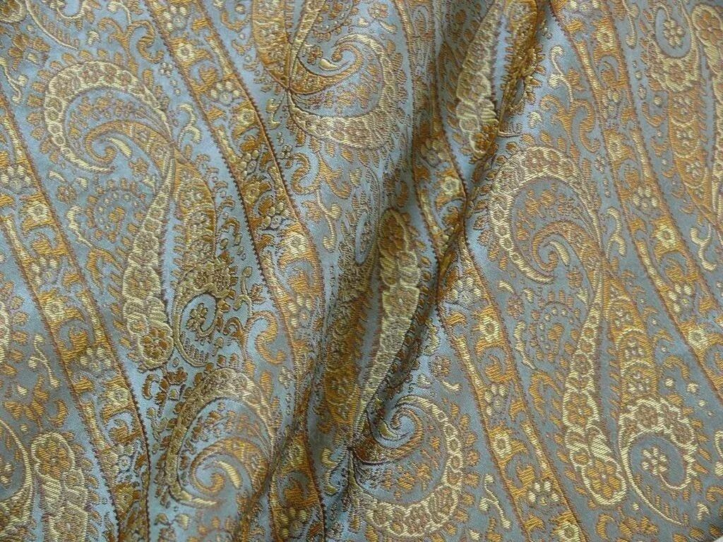 Hiend Silk Lampas Mini Paisley Stripe Slate Blue Bronze (216sage