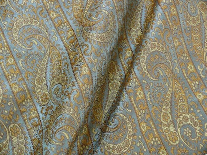 Hiend Silk Lampas Mini Paisley Stripe Slate Blue Bronze (216sage