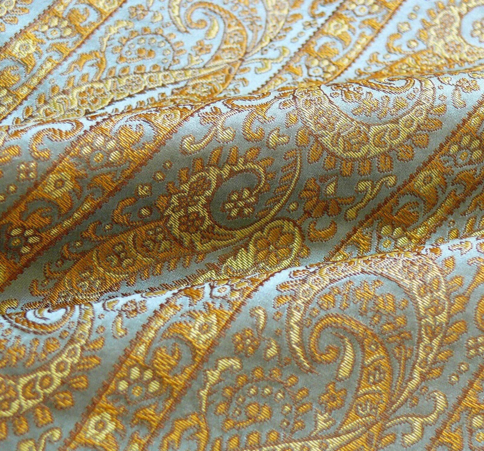 HiEND SILK LAMPAS MINI PAISLEY STRIPE SLATE BLUE BRONZE (216Sage