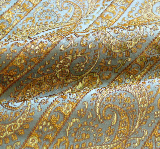 HiEND SILK LAMPAS MINI PAISLEY STRIPE SLATE BLUE BRONZE (216Sage