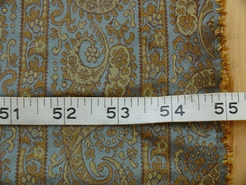 Hiend Silk Lampas Mini Paisley Stripe Slate Blue Bronze (216sage